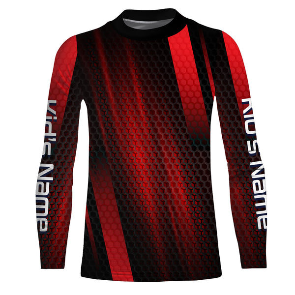 Fishing Red background Custom name UV Long Sleeve Fishing Shirts, basic UV Fishing Shirts TMTS065