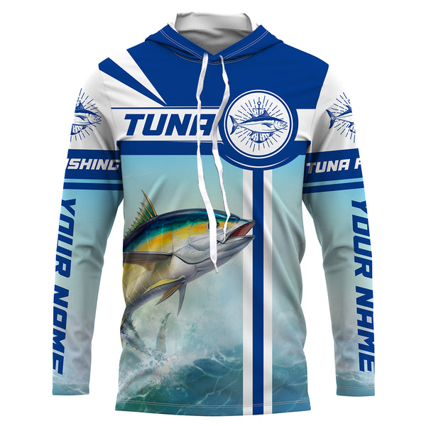 Tuna Fishing sea background Custom name performance Long Sleeve Fishing Shirts, Fishing jerseys for men, women, and kids - HVFS046
