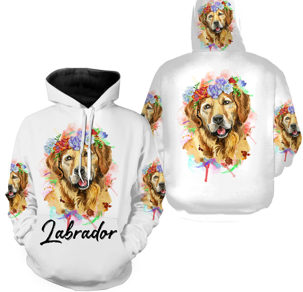Watercolor Labrador T-shirt Long Sleeve Hoodie All Over Print Shirt for Lab Mom Lab Dad| JTSD300