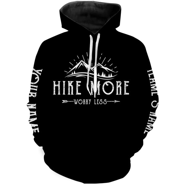 Camping mountain graphic athletic shirts funny hike more worry less personalized long sleeve custom name and team name