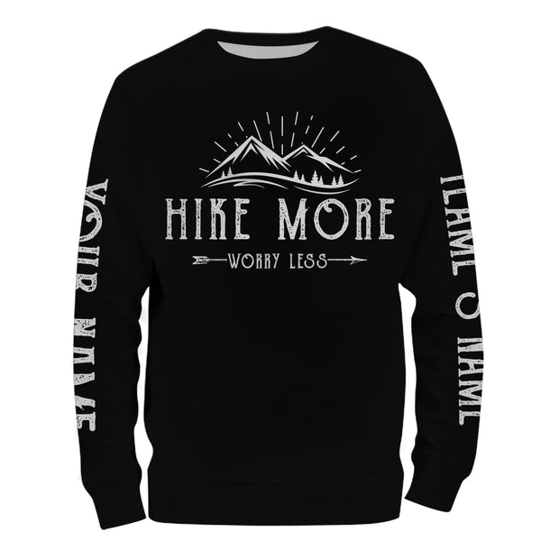 Camping mountain graphic athletic shirts funny hike more worry less personalized long sleeve custom name and team name