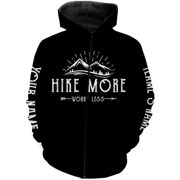 Camping mountain graphic athletic shirts funny hike more worry less personalized long sleeve custom name and team name