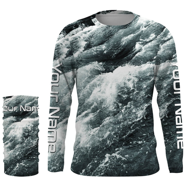 Personalized Saltwater Long Sleeve performnace Fishing Shirts, sea wave camo tournament Fishing apparel - IPHW1857