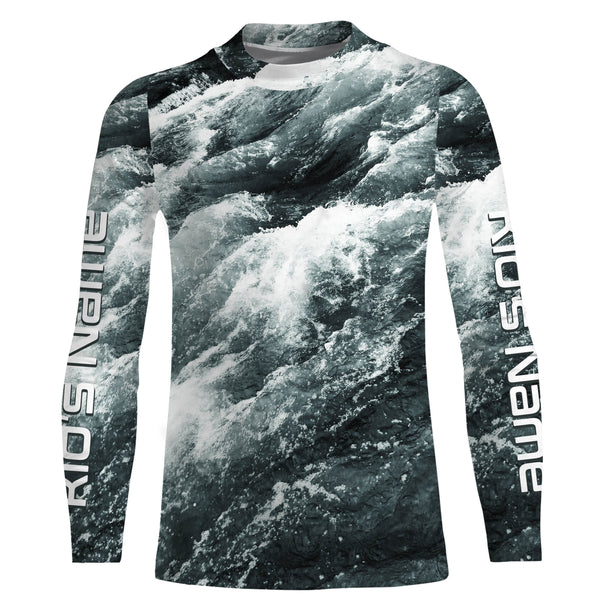 Personalized Saltwater Long Sleeve performnace Fishing Shirts, sea wave camo tournament Fishing apparel - IPHW1857