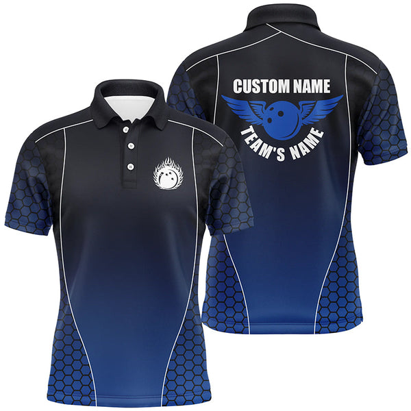 Custom Bowling Shirts With Names For Men, Flaming Bowling Ball Bowling Team Shirts | Blue IPHW4239