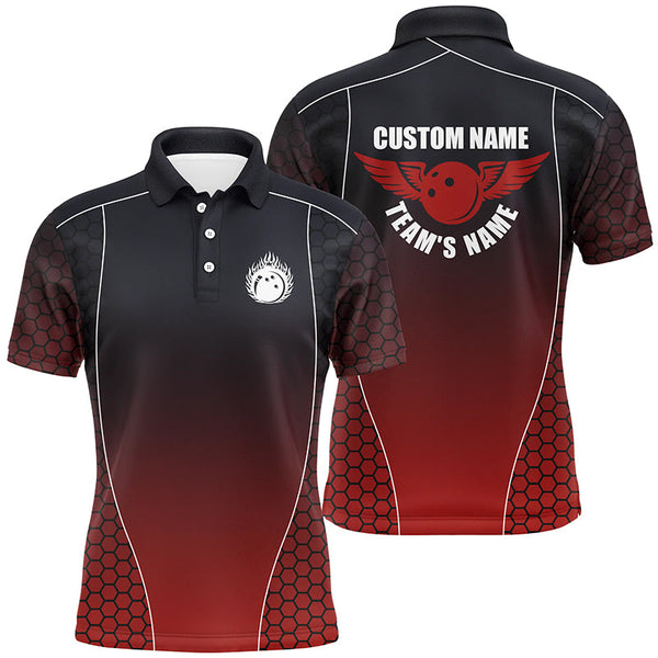 Custom Bowling Shirts With Names For Men, Flaming Bowling Ball Bowling Team Shirts | Red IPHW4240