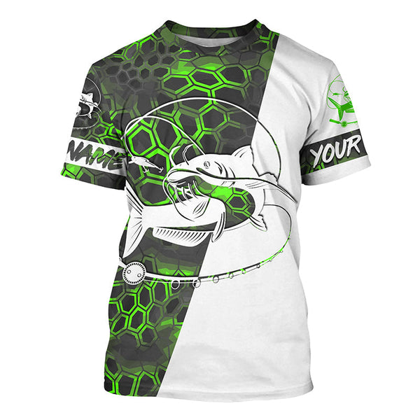 Custom Catfish Long Sleeve Tournament Fishing Shirts, Catfish Fishing Jerseys | Green Camo IPHW4792