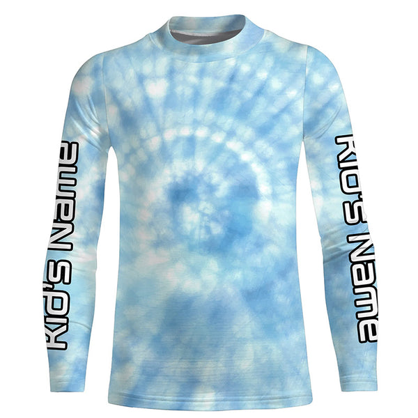 Custom blue spiral tie dye Long sleeve performance Fishing Shirts, Fishing gifts for Fisherman IPHW3584