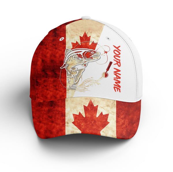 Canada flag Trout Fishing Adjustable Mesh Fishing Baseball Trucker Angler hat cap, personalized Fishing gifts IPHW2979