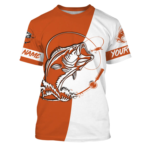 Personalized Bass Long sleeve Fishing Shirts, Bass Fall season Fishing Shirts | orange IPHW3604