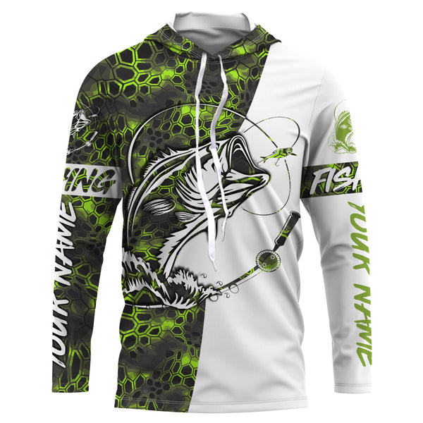 Custom Bass Fishing Long Sleeve performance Camo Fishing Shirts, Personalized Fishing gifts for men | green camo - IPHW2107