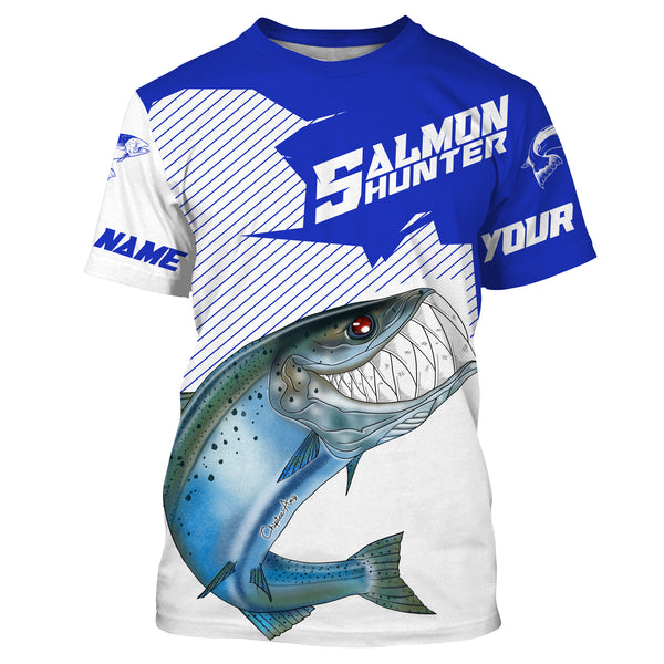 Angry Chinook King Salmon Custom Long sleeve Fishing Shirts, Salmon hunter Fishing jerseys | blue IPHW3352