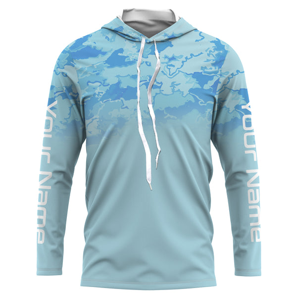 Personalized Blue fade camo Long sleeve performance Fishing Shirts UV Protection, blue camouflage Fishing jerseys - IPHW1818