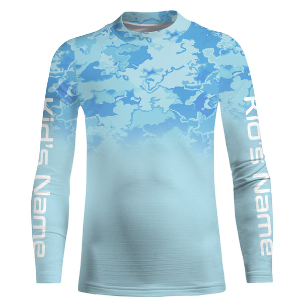 Personalized Blue fade camo Long sleeve performance Fishing Shirts UV Protection, blue camouflage Fishing jerseys - IPHW1818