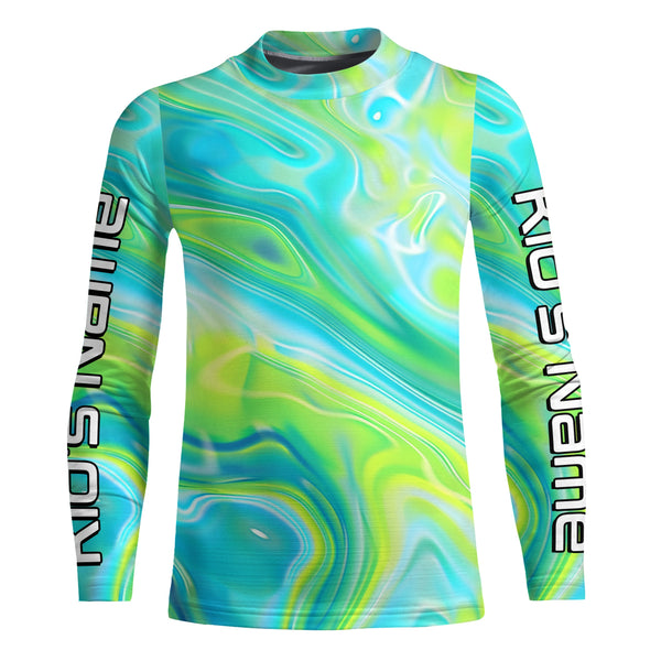 Blue And Green Water Ripple Camo Custom Uv Protection Long Sleeve Performance Fishing Shirts IPHW5971