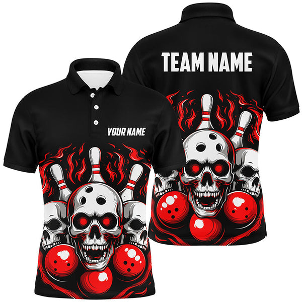 Custom Red Skull Bowling Team Shirts, Flame Bowling Jerseys Bowlers Shirts For Men And Women IPHW5840