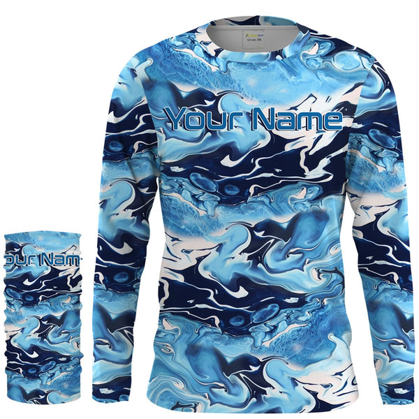 Sea wave camo Fishing Custom UV Long Sleeve Fishing Shirts, Saltwater Fishing Shirts - IPHW876