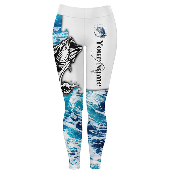 Custom Bass Fishing Long Sleeve Unisex Fishing Shirts, Leggings For Fishing Girls | Waves Camo IPHW4433