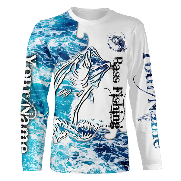 Custom Bass Fishing Long Sleeve Unisex Fishing Shirts, Leggings For Fishing Girls | Waves Camo IPHW4433