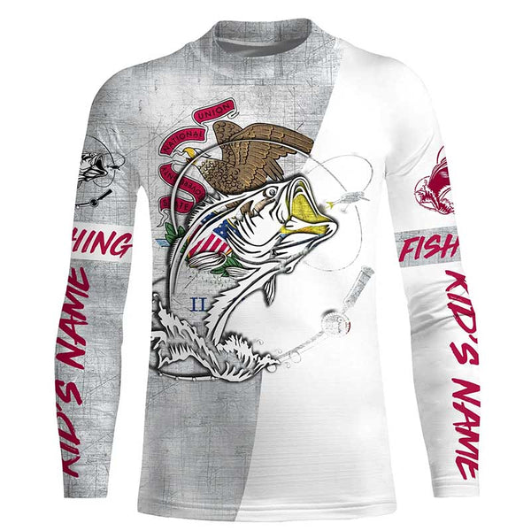 Illinois Bass Fishing tattoo Custom Long sleeve Fishing Shirts, IL Bass Fishing gifts IPHW3542