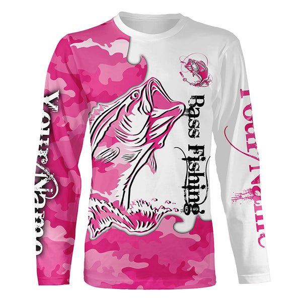Custom Bass Fishing Long Sleeve Unisex Fishing Shirts, Leggings For Fishing Girls | Pink Camo IPHW4435