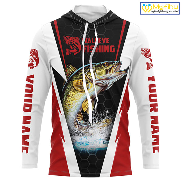 Custom Walleye Fishing Jerseys, Walleye Long Sleeve Tournament Fishing Shirts | Red IPHW5714