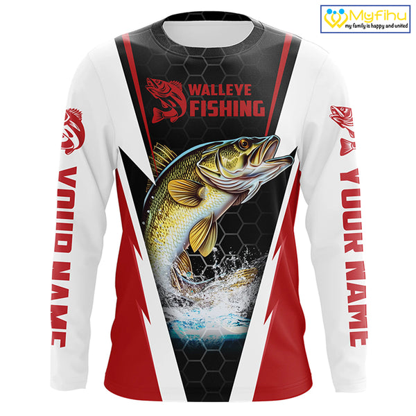 Custom Walleye Fishing Jerseys, Walleye Long Sleeve Tournament Fishing Shirts | Red IPHW5714
