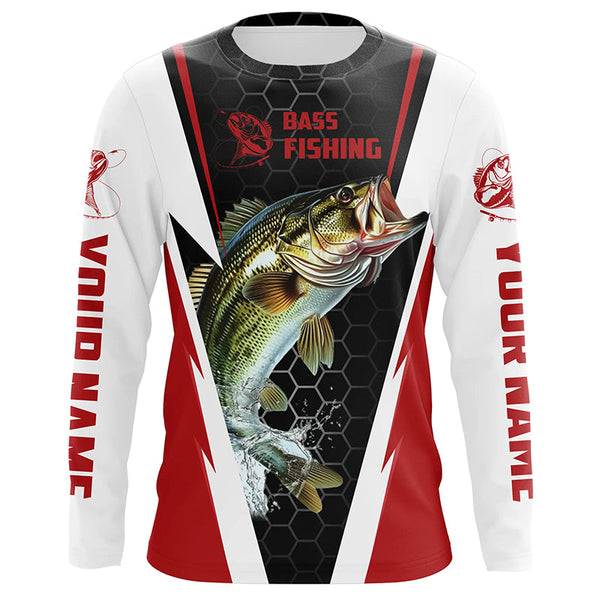 Personalized Bass Fishing Jerseys, Bass Fishing Long Sleeve Fishing Tournament Shirts | Red IPHW5725