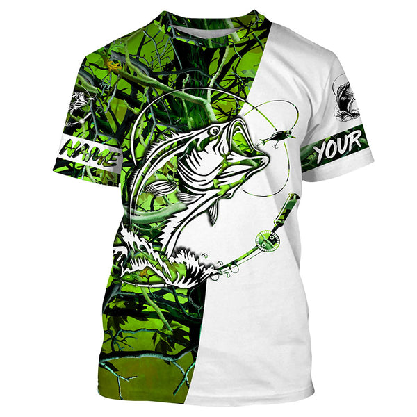Largemouth Bass Custom Long sleeve performance Fishing Shirts, Bass Fishing jerseys | green camo IPHW3573