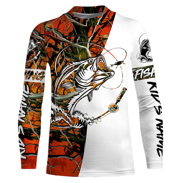 Bass Fishing Custom Long sleeve performance Fishing Shirts, Largemouth Bass Shirts | orange camo IPHW3575