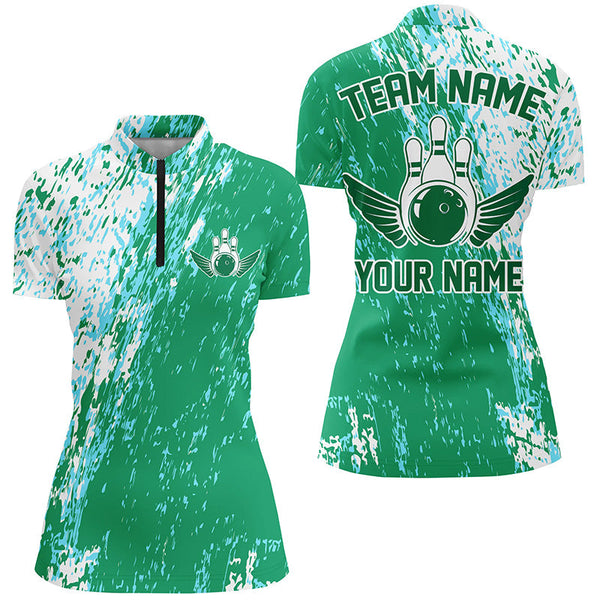 Personalized Bowling Shirts For Women, Team Bowling Jerseys Bowling Pin |Green IPHW4997
