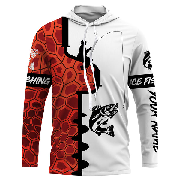 Walleye Ice Fishing Custom UV Long Sleeve performance Fishing Shirts | orange camo - IPHW2351
