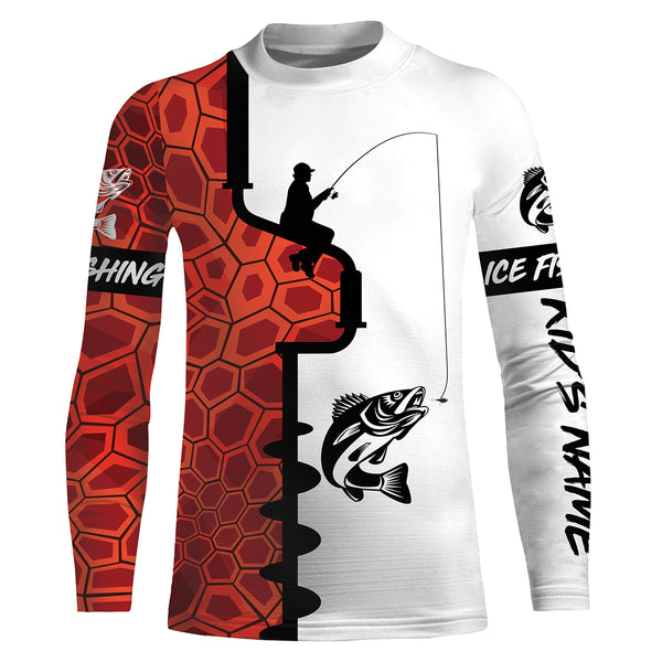 Walleye Ice Fishing Custom UV Long Sleeve performance Fishing Shirts | orange camo - IPHW2351