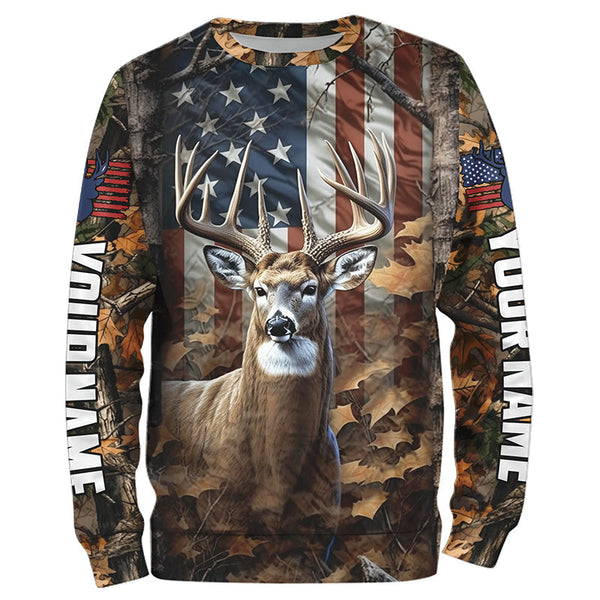Personalized American Flag Deer Hunting Camo All Over Shirts Patriotic Deer Hunter Apparel For Men And Women IPHW5450