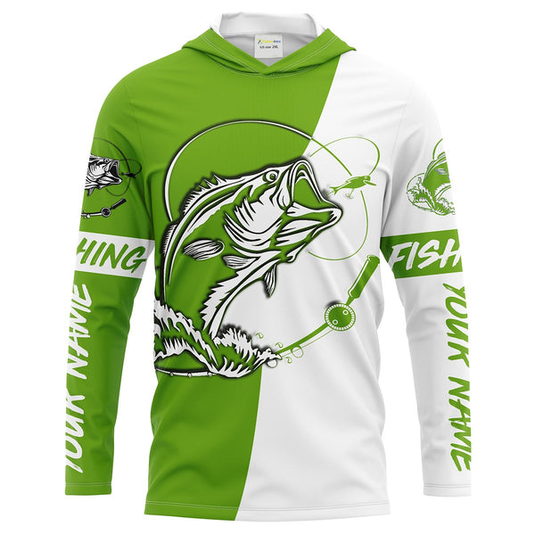 Custom Bass Fishing jerseys, Bass Fishing tatoo Long Sleeve Fishing tournament shirts | green - IPHW1354