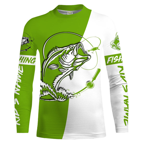 Custom Bass Fishing jerseys, Bass Fishing tatoo Long Sleeve Fishing tournament shirts | green - IPHW1354