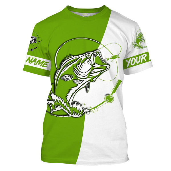 Custom Bass Fishing jerseys, Bass Fishing tatoo Long Sleeve Fishing tournament shirts | green - IPHW1354