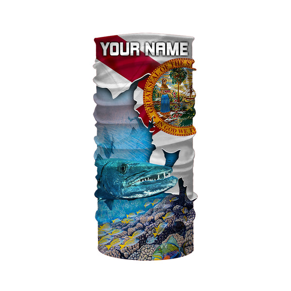 Florida Great Barracuda Custom Long Sleeve performance Fishing Shirts, Florida Flag Fishing jerseys - IPHW1826