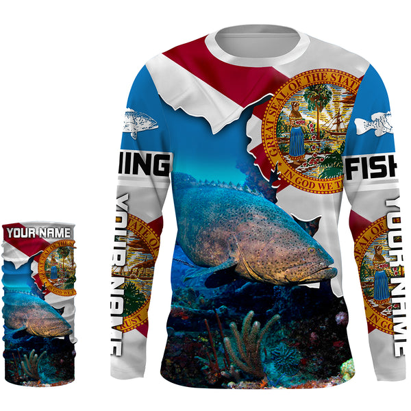 Forida Goliath Grouper Custom Long Sleeve performance Fishing Shirts, pride Florida Flag Fishing jerseys - IPHW1827