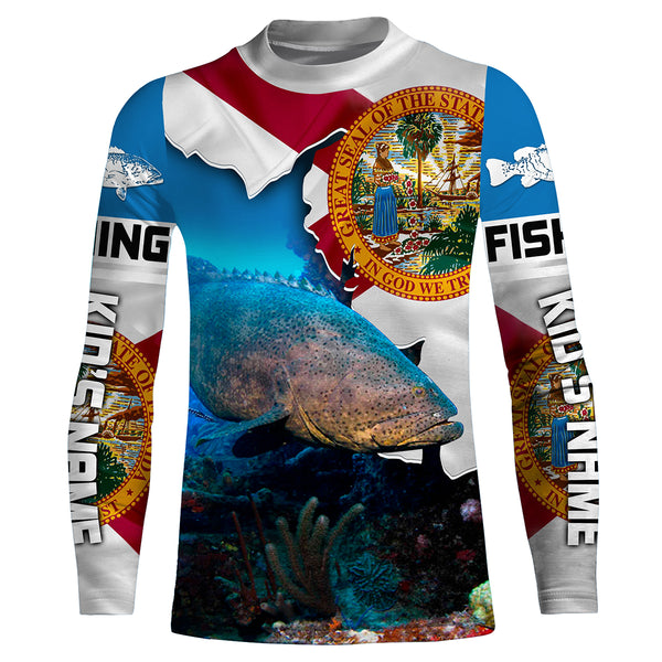 Forida Goliath Grouper Custom Long Sleeve performance Fishing Shirts, pride Florida Flag Fishing jerseys - IPHW1827