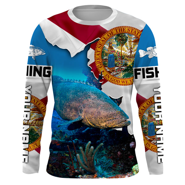 Forida Goliath Grouper Custom Long Sleeve performance Fishing Shirts, pride Florida Flag Fishing jerseys - IPHW1827