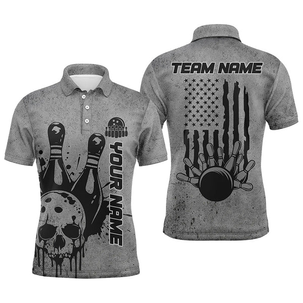 Custom American Flag Skull Bowling Shirts For Men, Patriotic Team Bowling Jerseys IPHW5846