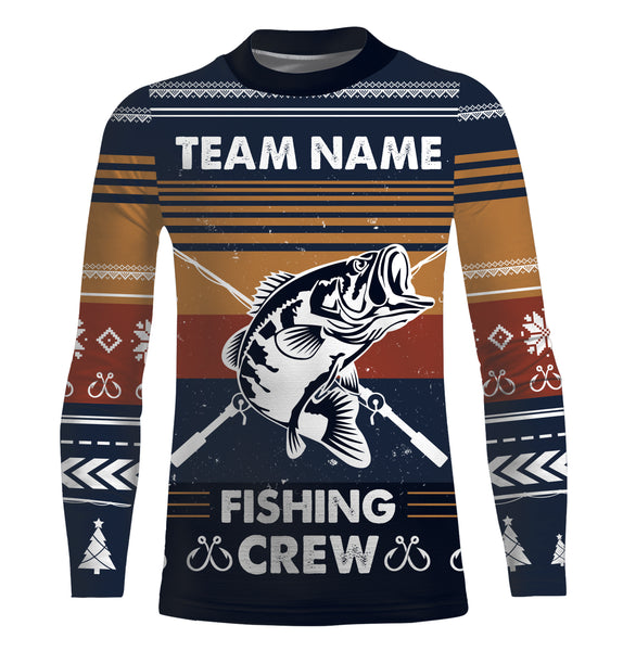 Bass Fishing Crew Ugly sweater pattern Custom Long Sleeve Fishing Shirts, Bass Fishing Christmas gifts for Fishing team - IPHW1879