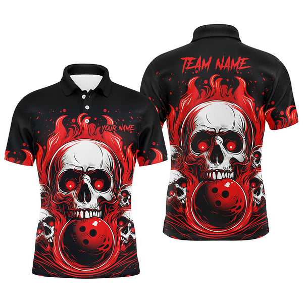 Custom Red Skull Bowling Team Shirts, Flame Bowling Jerseys Bowlers Shirts For Men And Women IPHW5841