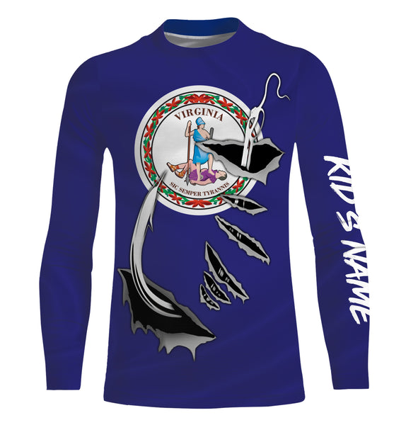 3D Fishing hook Virginia Flag Long Sleeve Fishing Shirts, Personalized VA Fishing gift ideas for men, women and kids - IPH1910