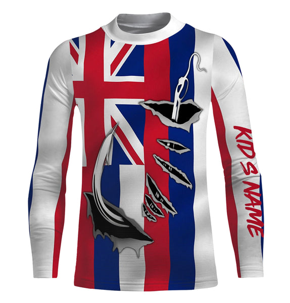Hawaiian Flag 3D Fish hook UPF 30+ Custom Long Sleeve performance Fishing Shirts - IPHW471