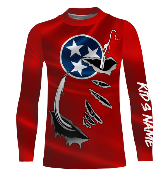 TN Fishing 3D Fish Hook Tennessee Flag UV protection quick dry customize name long sleeves shirts UPF 30+ personalized fishing apparel gift for Fishing lovers - IPHW474