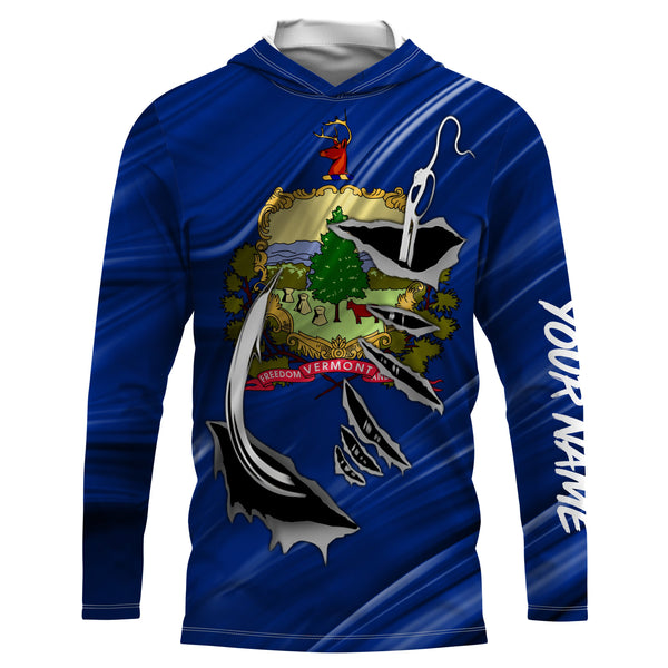 Vermont Flag 3D Fish hook Custom long sleeve performance Fishing Shirts fishing apparel IPHW514