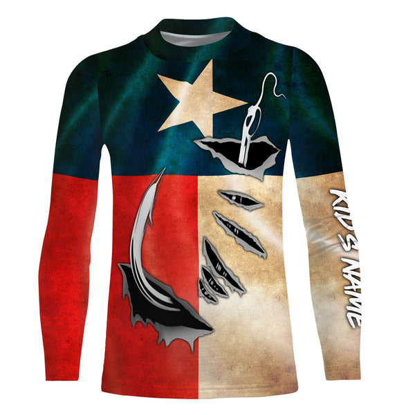 Vintage Texas Flag Custom Long Sleeve Fishing Shirts, Texas Fishing Apparel IPHW663