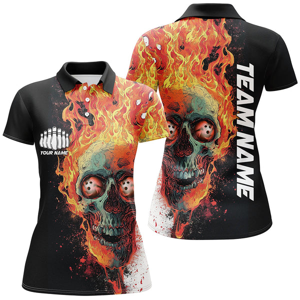 Personalized Skull Bowling Shirt For Women Custom Team'S Name Flame Bowler Jerseys IPHW5811